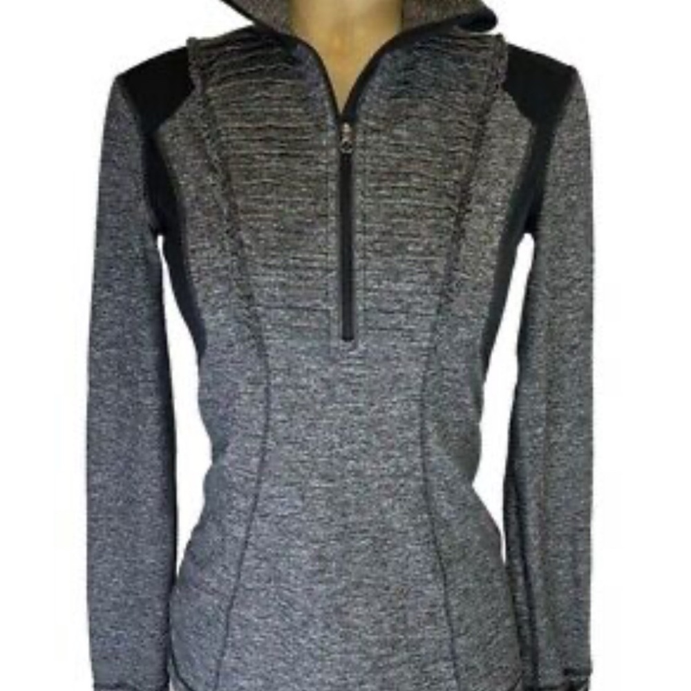 Women's Gray and Black Zip-Up Top